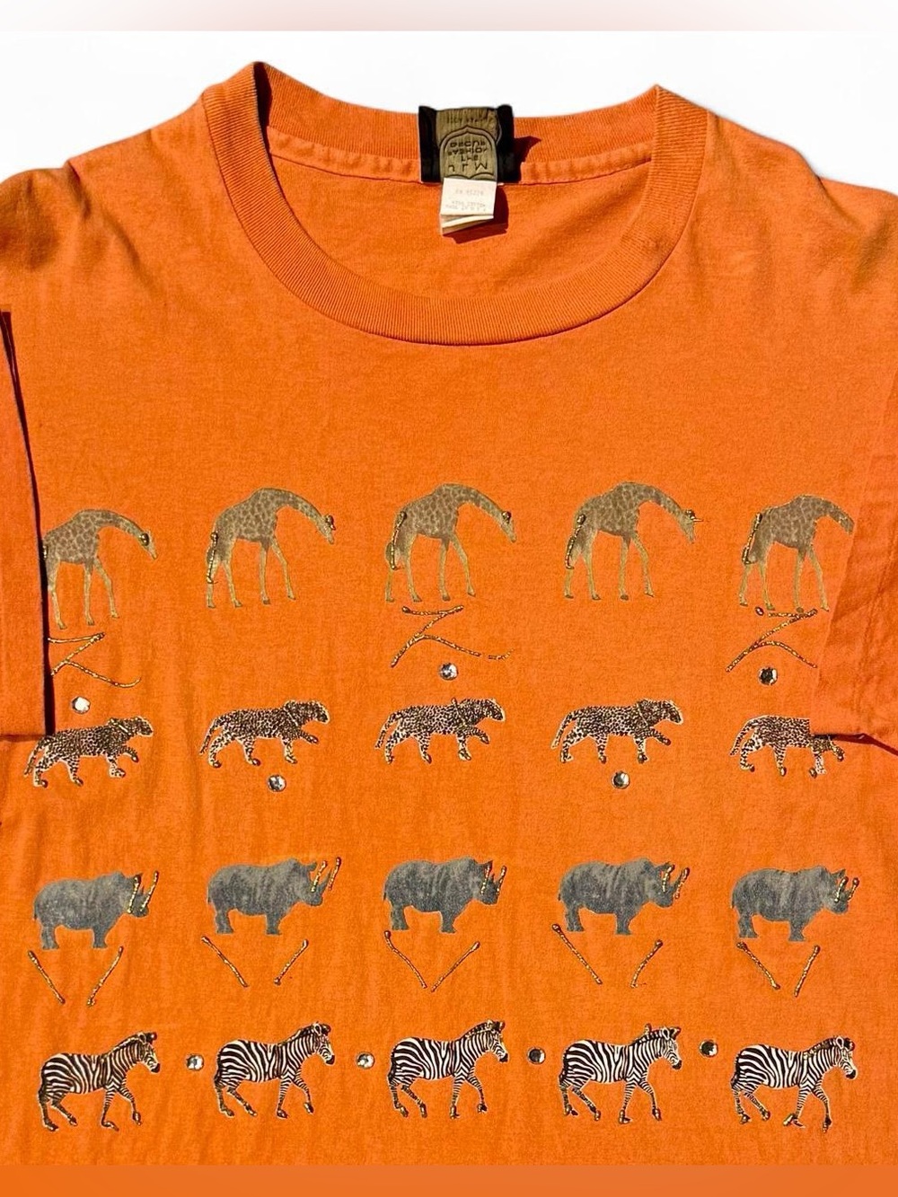 Vintage 90s JLM The Fashion Group Orange Animal Graphic T-Shirt XL
